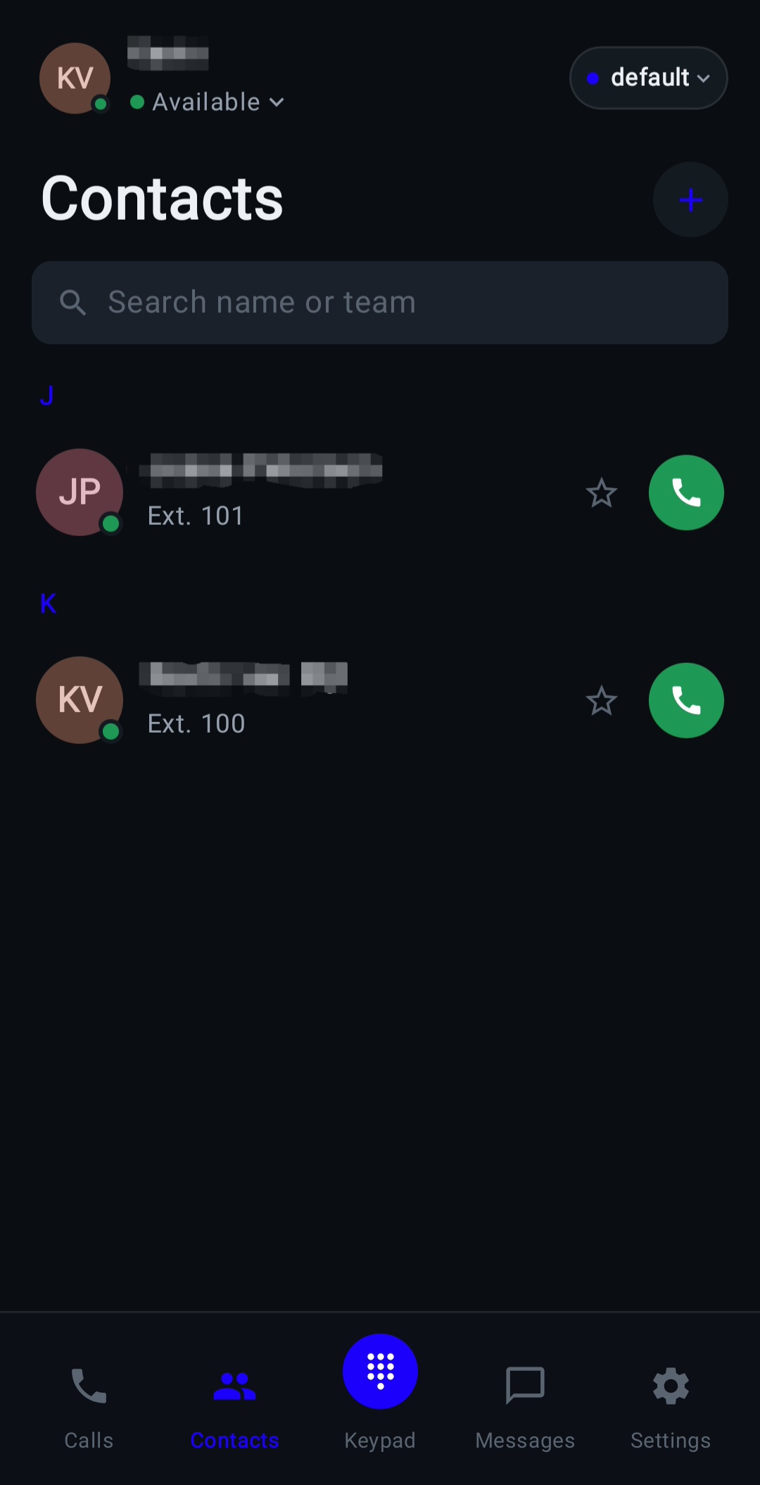 Dialix Android app contacts screen