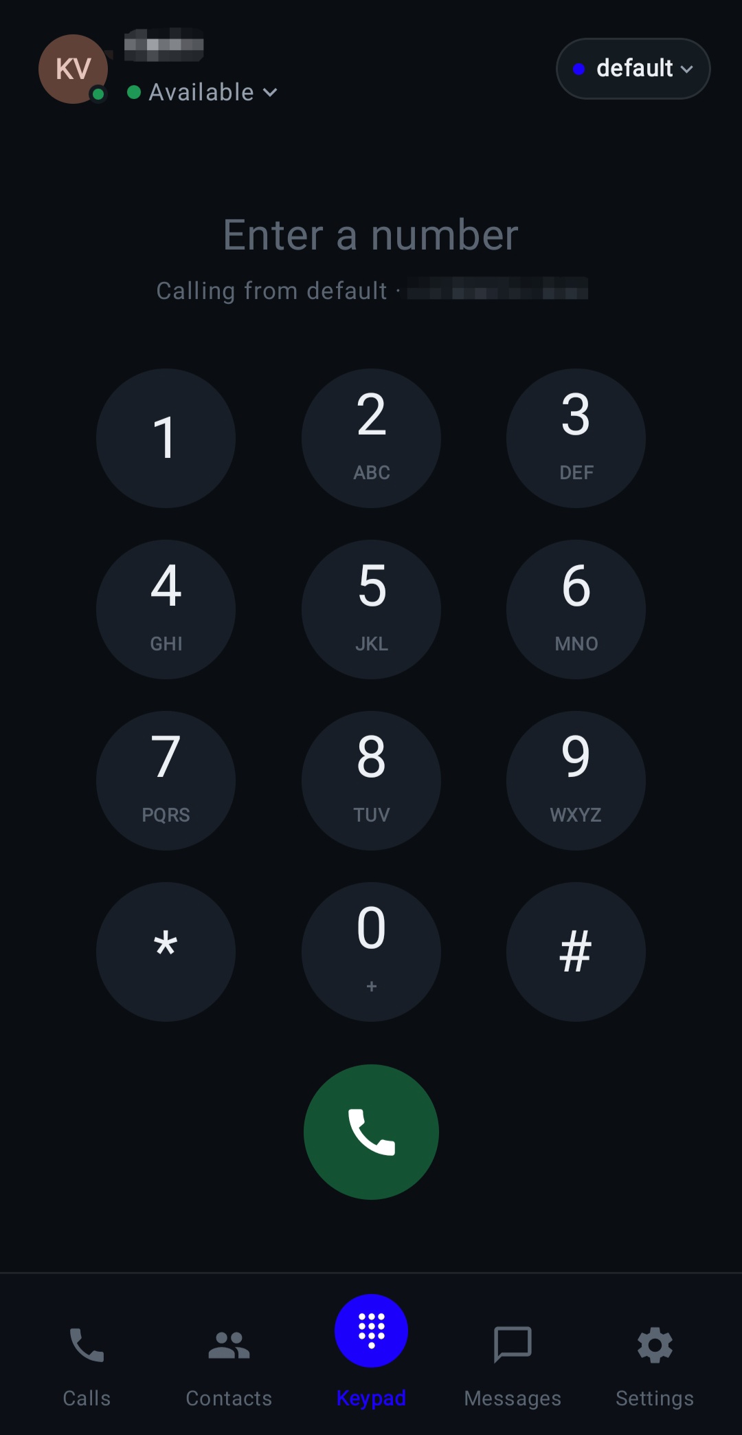 Dialix Android app keypad and dialer screen